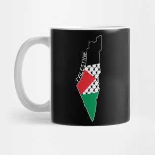 Palestine Flag Map Design with Palestinian Kufiya Pattern - WHT Mug